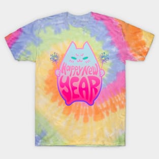 Happy New Year Cat Celebration #5 Blue Pink Purple T-Shirt